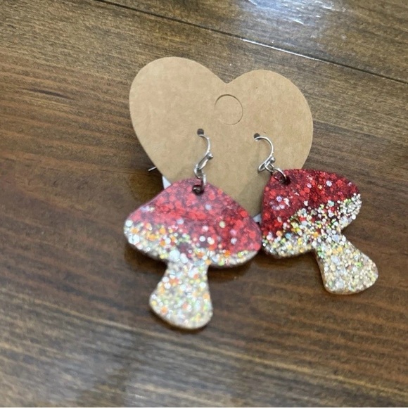 Glittery Mushroom 🍄 Earrings - Picture 3 of 4